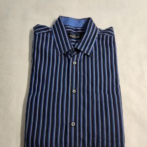 Bugatchi Mens Shirt Size XL Casual Button Down Blue Black Striped Cotton